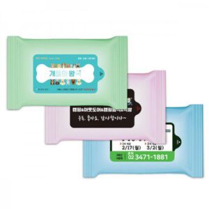 업소용 물티슈 제작 – 파스텔 3종 무광 물향기 물티슈 판촉물 10매용