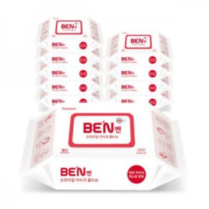 벤 프리미엄 초순수 저자극 엠보싱 물티슈 홍보물품제작 화이트 캡형 80매 75gsm