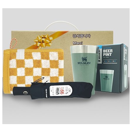 안심생활건강세트 32호 스탠리 텀블러 파인트컵+3단UV컬러암막완자우산+체스핸드타올 판촉물제작 대표이미지
