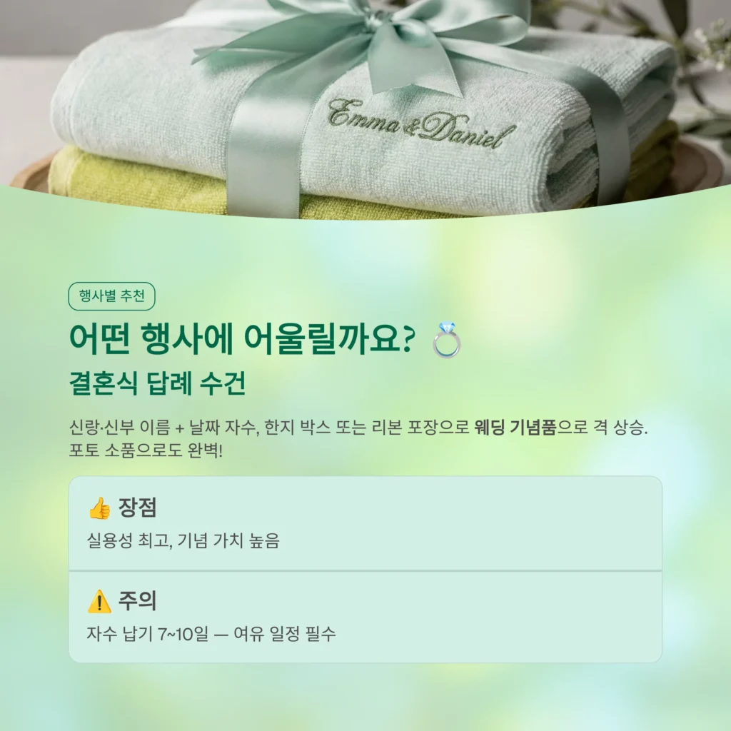 결혼식 답례 수건 제작 소량주문제작