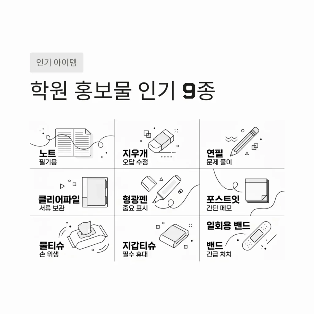 학원 홍보물 제작 태권도 학원 피아노 학원 미술학원 토익학원 판촉물 추천